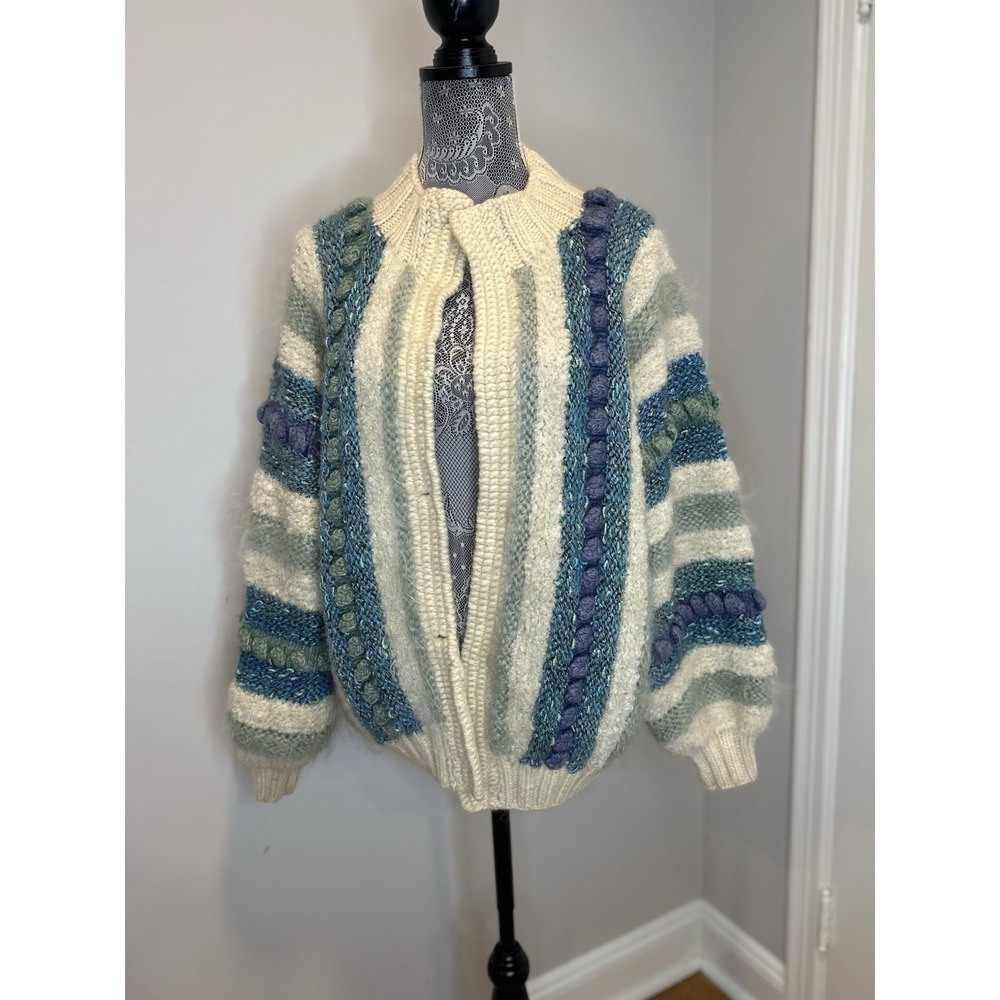 Handmade Chunky Striped Texturized Oversized Heavyweight Cardigan Sweater